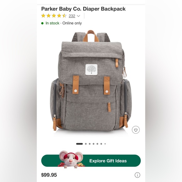 NEW Parker Baby Co Birch Bag Grey Diaper Backpack NWOT Diaper Bag + Changing Pad - Picture 3 of 9